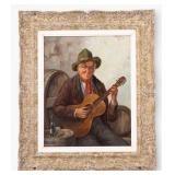 Framed Oil Painting of Guitarist, Signed