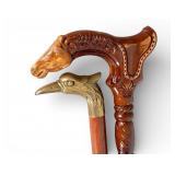 2 Decorative Walking Canes w/ Figural Handles