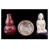Famille Rose Bowl, Oxblood Vase, Statuette