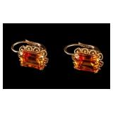 18K Gold Emerald-Cut Citrine Cocktail Earrings