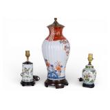 3 Asian Porcelain Table Lamps on Wood Bases