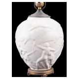 Mid-Century White Relief Ceramic Lamp