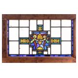 19th C Leaded Stained Glass Window, Framed