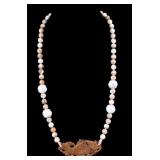 Carved Stone Bead and Fish Pendant Necklace