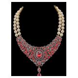 Heidi Daus Red Crystal & Simulated Pearl Necklace