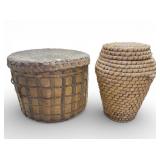 19th C Rye and Native American Lidded Baskets