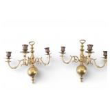 Pair, Early 20th C Brass 3-Arm Candelabra