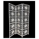 Mid Century White Wicker Room Divider / Screen