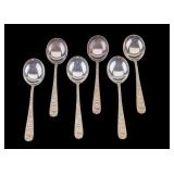 6 S. Kirk & Son Repousse Silver Soup Spoons