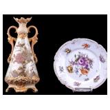 Austrian Porcelain Vase and Dresden Plate