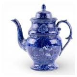 Staffordshire Historical Blue Flow Blue Coffee Pot