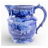 Staffordshire Historical Blue Flow Blue Pitcher