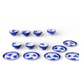 Stanley Staffordshire Flow Blue Tea Cups & Saucers