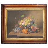 19th C Still Life Large Scale Oil, Carved Frame