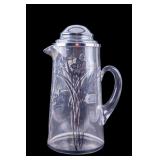 Sterling Overlay Lidded Glass Pitcher