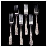 6 Repousse S. Kirk & Son Silver Dinner Forks