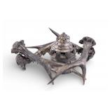 Metal Formed Antler and Castle Inkwell