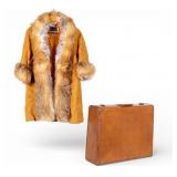 Vintage Fur Collar Coat and Samsonite Suitcase