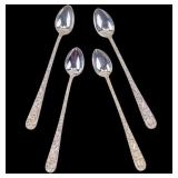 4 S. Kirk & Son Repousse Silver Ice Tea Spns