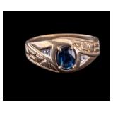 10K Gold Ring Blue Topaz + Diamond Accents