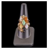 14k Yellow Gold Vintage Jade Cluster Ring