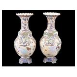 Pair of Japanese Satsuma High Relief Vases