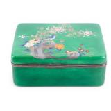 Chinese Enamel Decorated Box w SIlver Rim, Signed