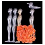 Modern Abstract Sterling Silver Coral Brooch