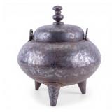 Cast Iron Censer With Silver Tone Overlay