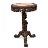 Chinese Carved Hardwood Marble Top Table