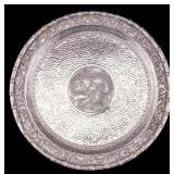 Chinese Silver Circular Tray w Dragon Medallion