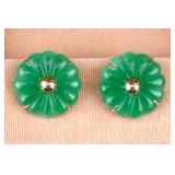 14K Gold and Jade Flower Earrings