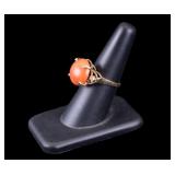 18K Gold Coral Cabochon Ring IGI Certified