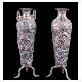 Pair of Chinese Sterling Silver Figural Vases