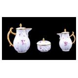 Meissen Porcelain Tea Pot, Cream, and Sugar Set