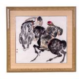 Zeng Shanqing Ink on Paper Painting "Two Riders"