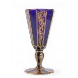 Cobalt and Gold Painted Moser Glass Goblet