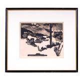 Ink Woodblock Print Signed 