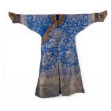 Chinese Blue and Gold Embroidered Dragon Robe