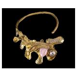 Gold Tone Brutalist Necklace with Rose Quartz