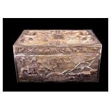 Chinese Silver Box w/ Dragons & Figural Panels