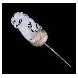 Chinese Jade and Silver Stick Pin
