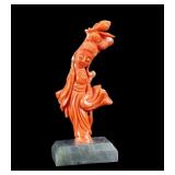 Carved Coral and Jade Figurine