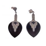 Marcasite, Onyx, and Silver Earrings