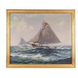 Signed Marine Oil on Canvas Painting of Schooner