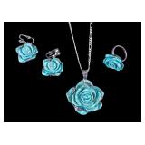 Carved Turquoise and Sterling Jewelry Set