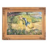 Oil on Canvas Landscape w/ Child in Carriage