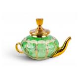 Moser Green Glass Teapot with Gilt Detailing