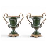 Pair of Green Porcelain Urns w/ Gilt Mounts