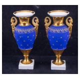 Pair French Empire Style Cobalt and Gilt Vases